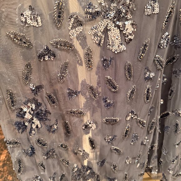 Lara Cape Sleeve Blue V-Neck Beaded Gown, Mother of the Bride, Brand New w Tags - Picture 7 of 12